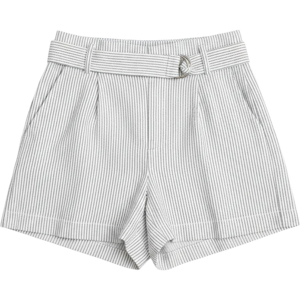 Banana Republic Womens High Rise Belted Linen Stripe Shorts White Size 6 NWT